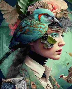 Puzzle Pintura diamantada: Menina com um pássaro 30x40 cm