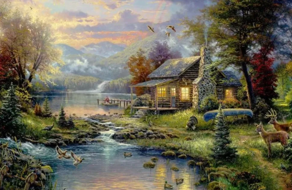 Puzzle Pintura diamantada: Chalé de montanha à beira do lago 30x40 cm