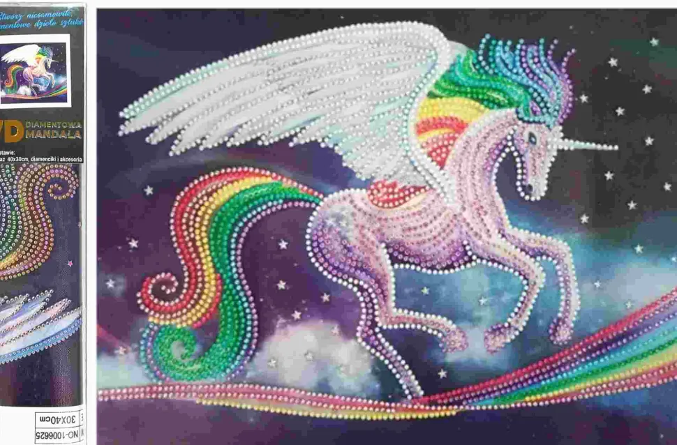 Puzzle Pintura diamantada: unicórnio arco-íris 7D 30x40 cm