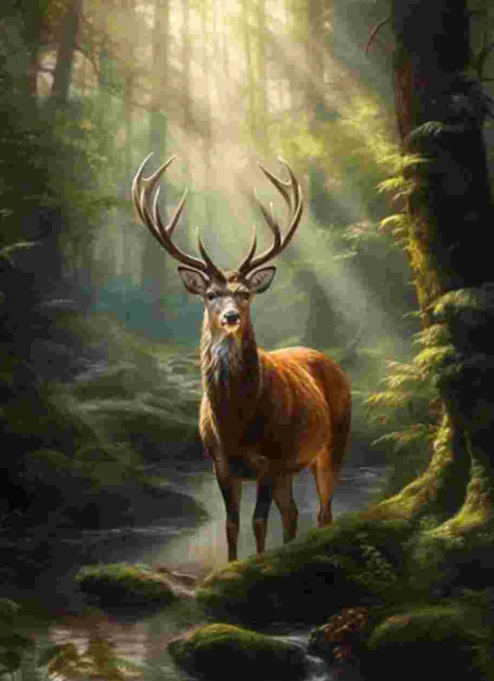 Puzzle Pintura diamantada: Veado no riacho da floresta 30x40 cm