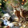Puzzle Pintura diamantada: Veado e corça perto de um riacho na floresta 30x40 cm