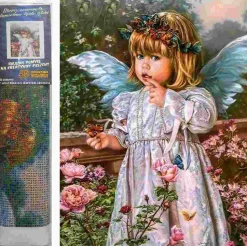Puzzle Pintura diamantada: Anjo com flores 30x40 cm
