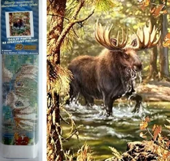 Puzzle Pintura diamante: Alce no rio 30x40cm