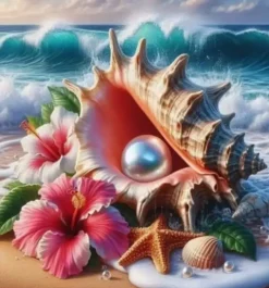 Puzzle Pintura Diamante: Concha com pérola 30x40cm