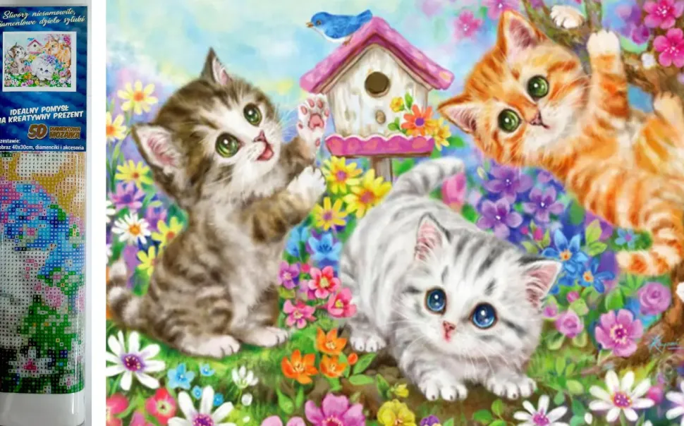 Puzzle Pintura diamante: Gangue de gatos 30x40cm