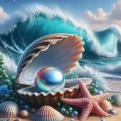 Puzzle Pintura Diamante: Pérola numa concha 30x40cm