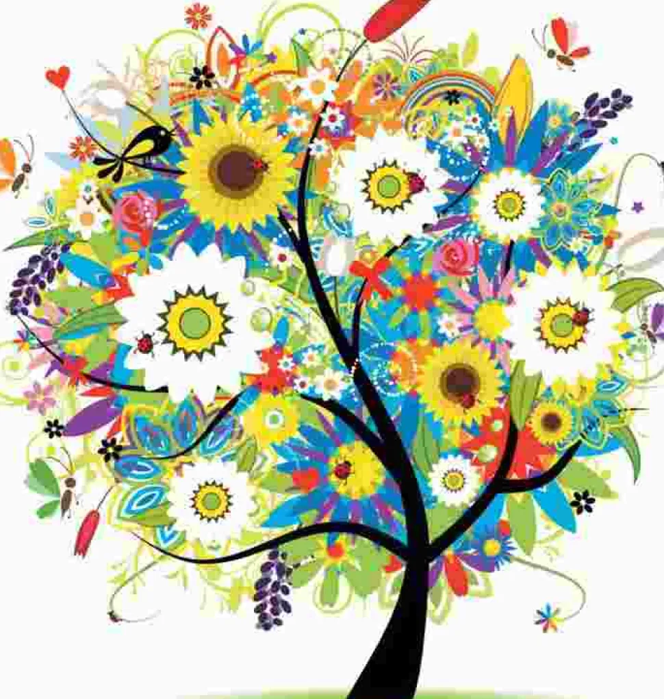 Puzzle Pintura diamante: Árvore em flor 30x30cm 7D