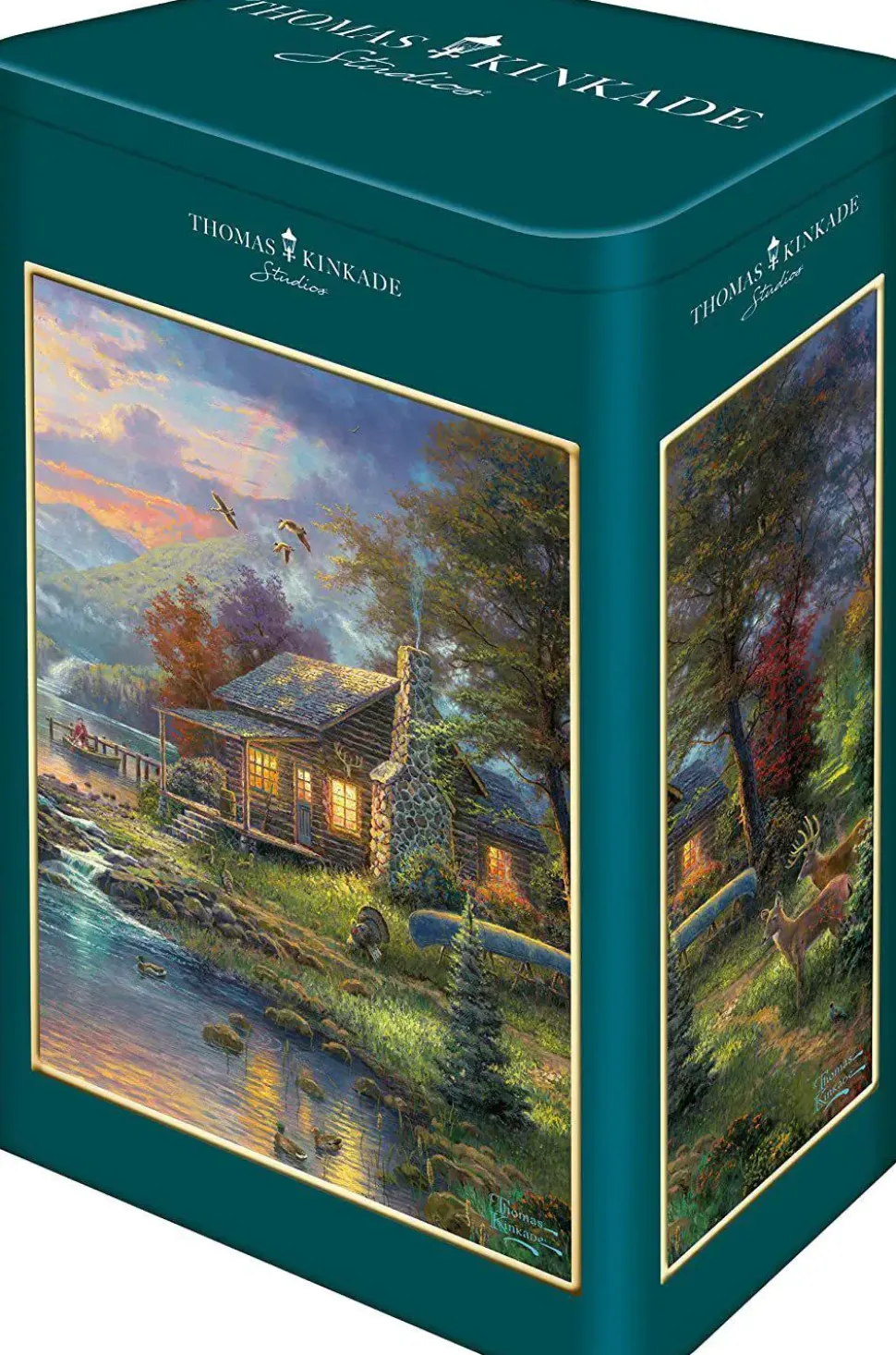 Puzzle Thomas Kinkade: o paraíso da natureza em uma caixa de lata