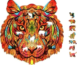 Puzzle Tigre colorido de madeira