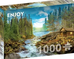 Puzzle Uma cabana de madeira perto do Rapids