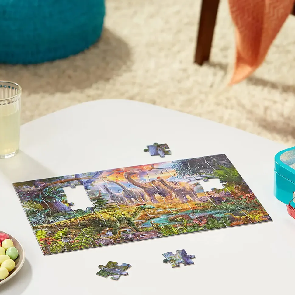 Puzzle 4v1 Doinosauri v plechovom kufríku