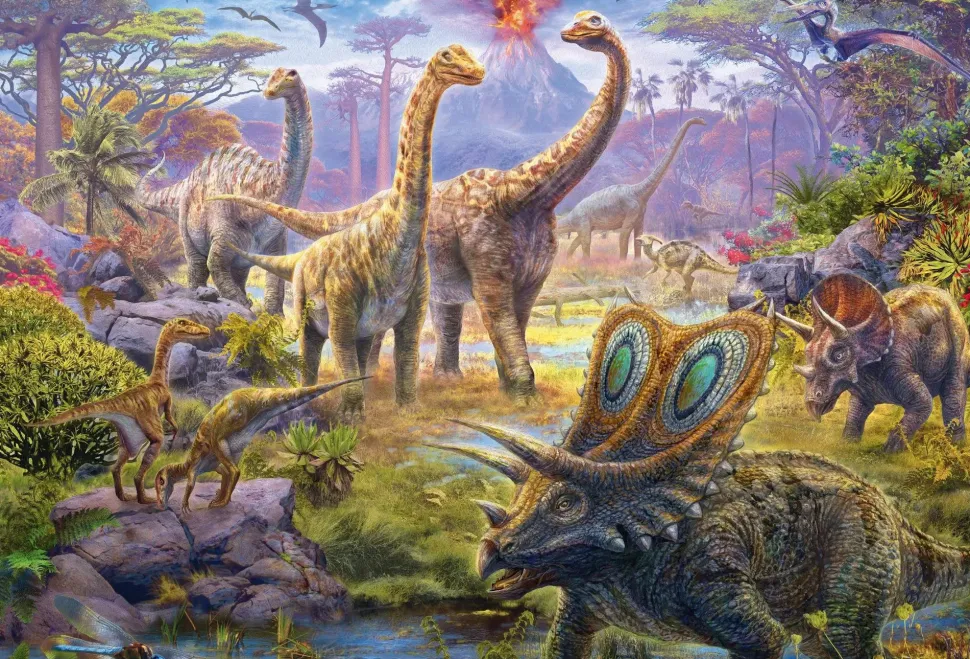 Puzzle 4v1 Doinosauri v plechovom kufríku