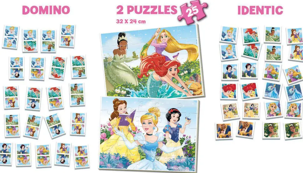 Puzzle 4v1 Princesas Disney 2x, jogo da memória e dominó
