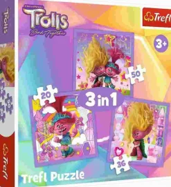 Puzzle 3v1 Trolls 3: Conheça os Trolls felizes