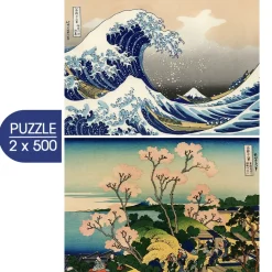 Puzzle 2x500 A Arte de Hokusai: A Grande Vaga de Kanagawa - Shinagawa sobre o Tokaido