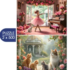 Puzzle 2x500 Pequena bailarina e jardim romântico
