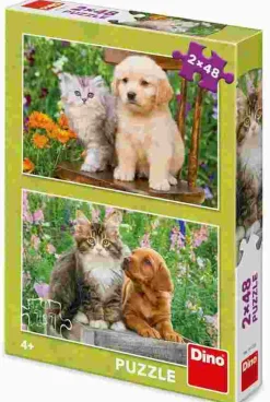 Puzzle 2x48 Psík e ma膷i膷ka